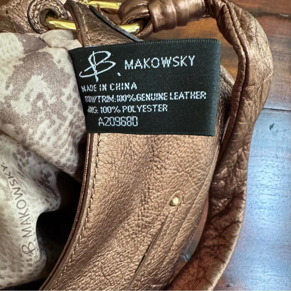 B Makowsky Copper Gold Pebbled Leather Slouchy Hobo Bag